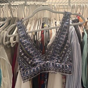 Lace Bralette with Blue and White Pattern